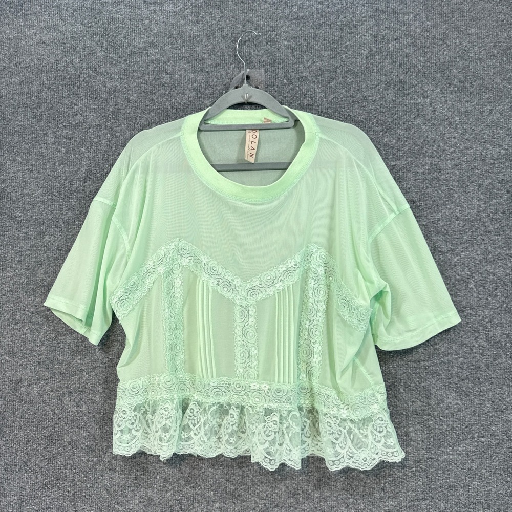 Dolan Blouse Womens Small Green Lace Trim Pintuck Sheer Boho Romantic Anthro